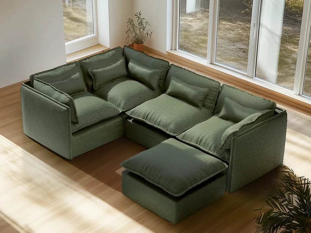 Lifely Modular 3 Seater Sofa Ottoman - Olive Green