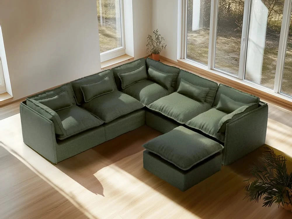 Lifely Modular 4 Seater U Sectional Sofa - Olive Green