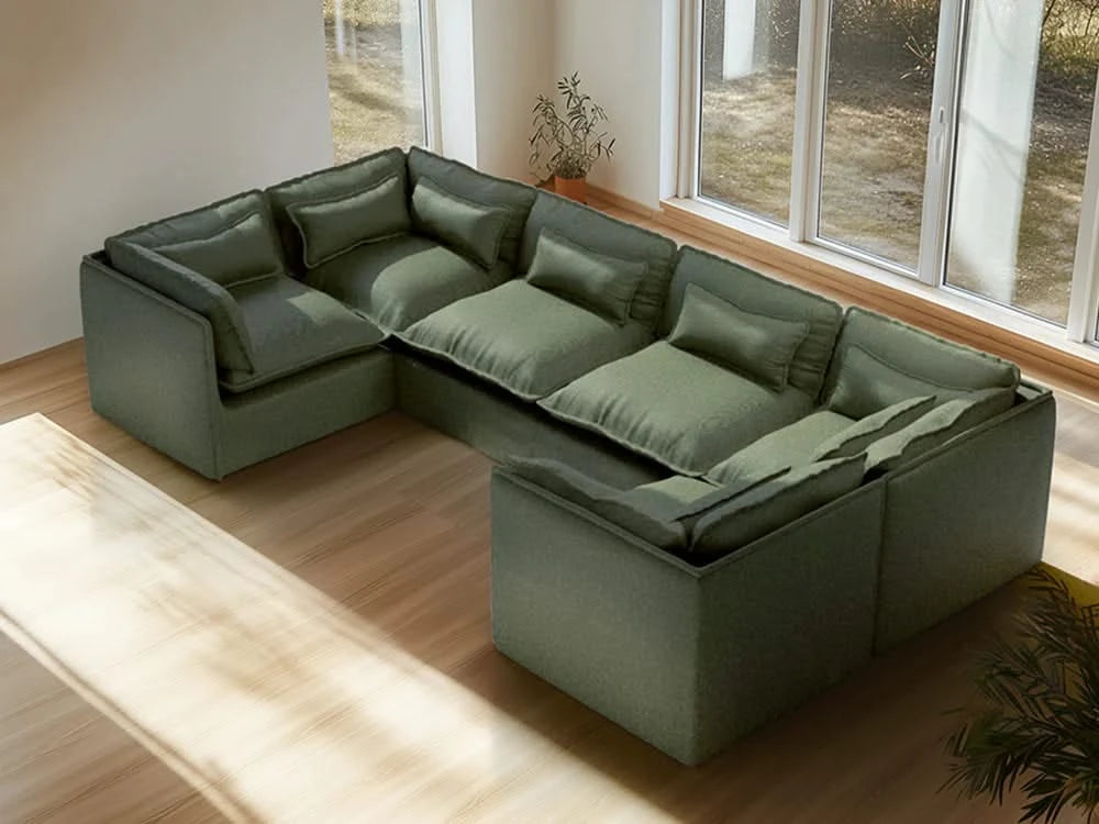 Lifely Modular 9 Seater U Sectional Sofa Ottoman - Olive Green