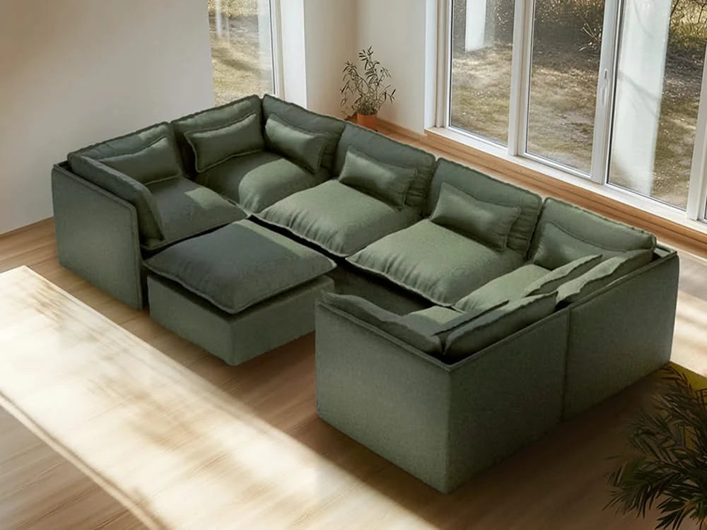 Lifely Modular 4 Seater U Sectional Sofa - Olive Green
