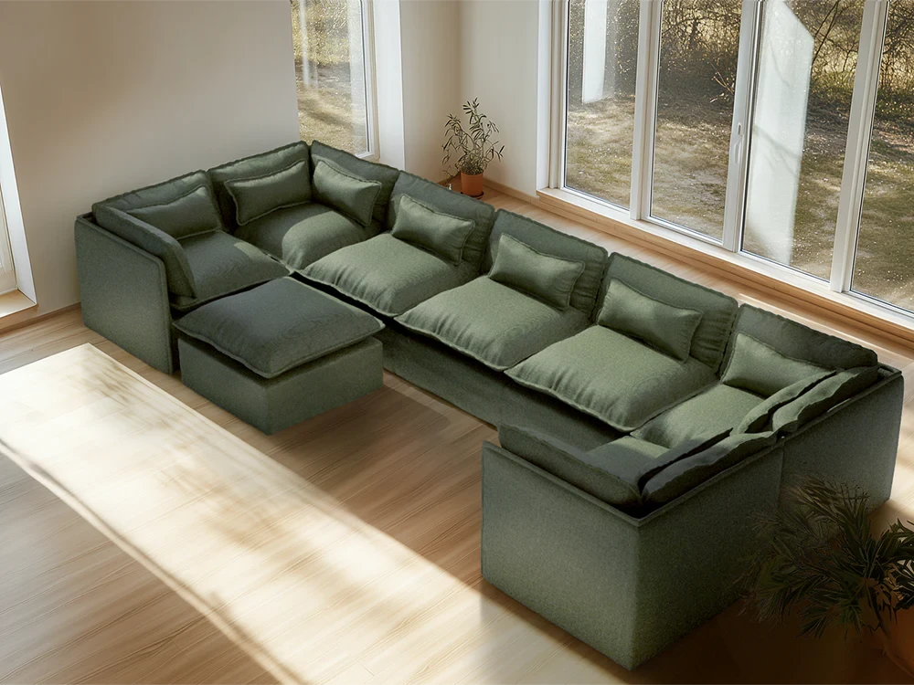 Lifely Modular 4 Seater U Sectional Sofa - Olive Green