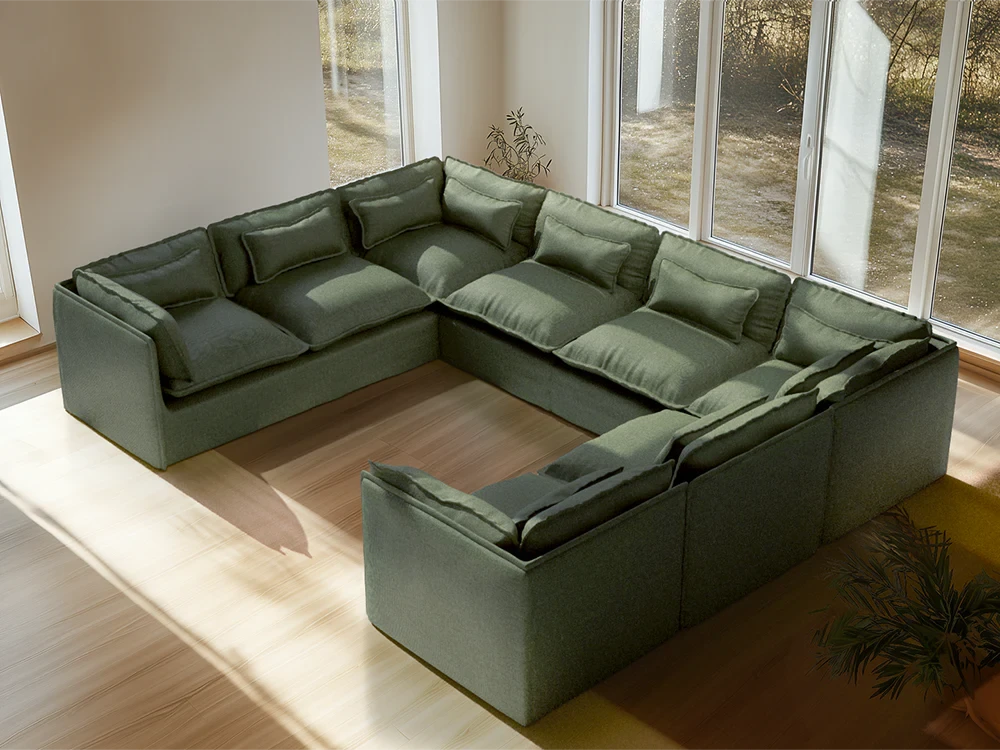 Lifely Modular 5 Seater Corner Sofa Ottoman - Olive Green