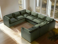 Lifely Modular 5 Seater Corner Sofa Ottoman - Olive Green