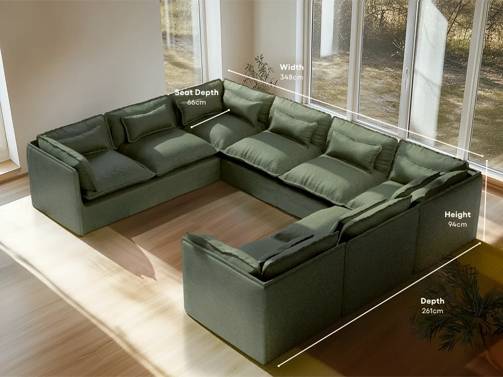 Lifely Modular 5 Seater Corner Sofa Ottoman - Olive Green