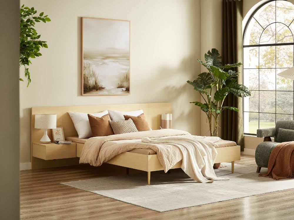 Eve bed frame with bedside tables set natural – Lifely