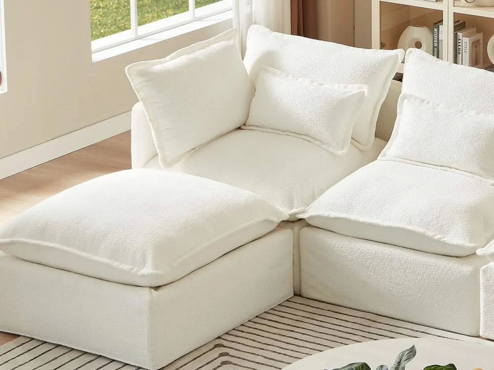 Lifely Modular 3 Seater U Sectional Sofa - White Boucle