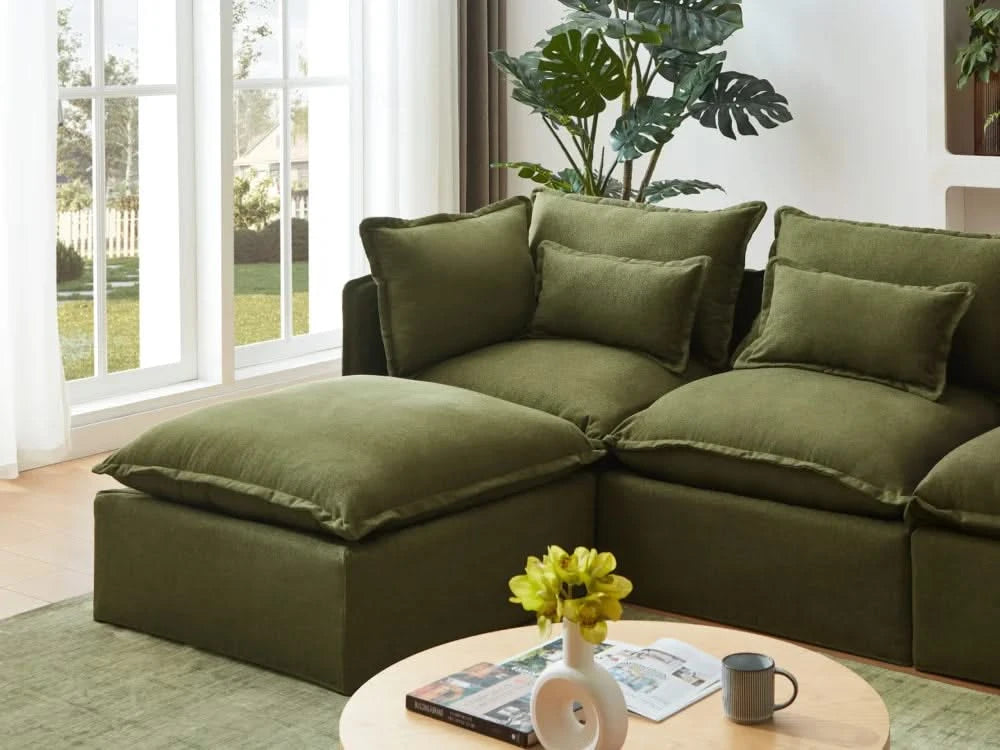 Lifely Modular 2 Seater Sofa Ottoman - Olive Green