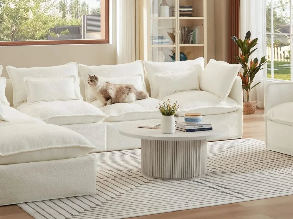 Lifely Modular 8 Seater U Sectional Sofa - White Boucle