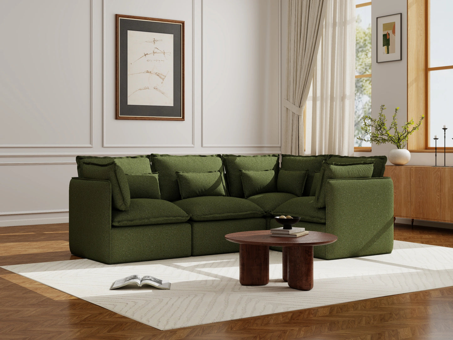 Lifely Modular 4 Seater Corner - Olive Green