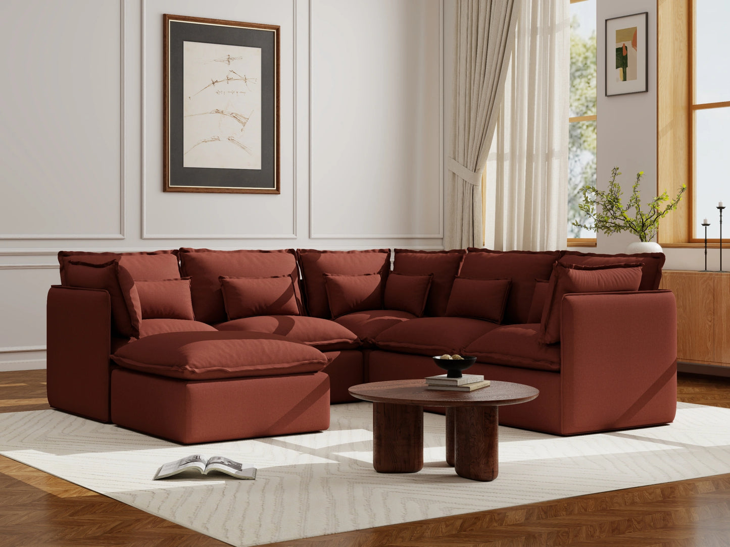 Lifely Modular 5 Seater Corner Ottoman - Rust