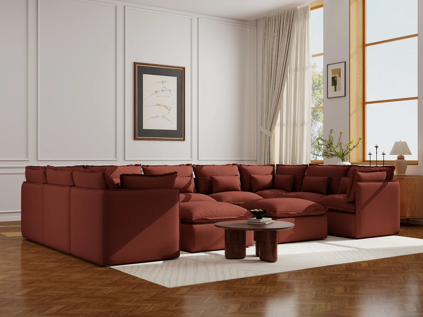 Lifely Modular 9 Seater U-Sectional Ottoman - Rust