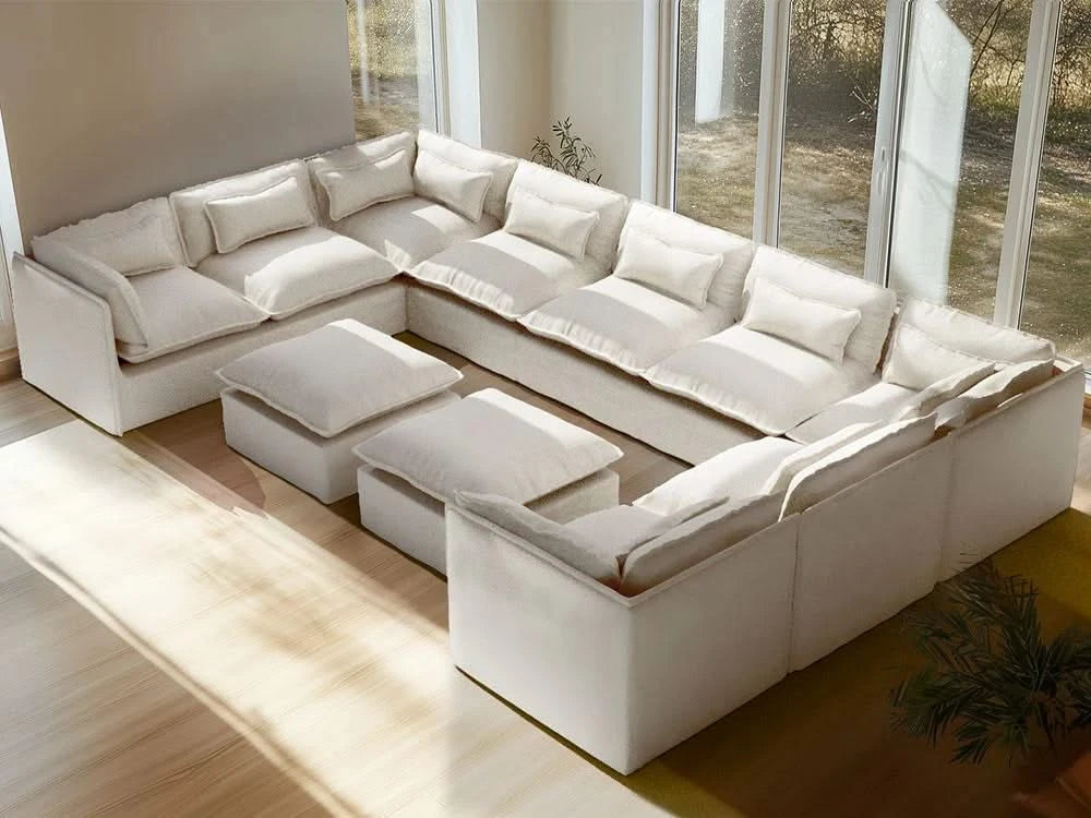 Lifely Modular 9 Seater U-Sectional Ottoman - White Boucle
