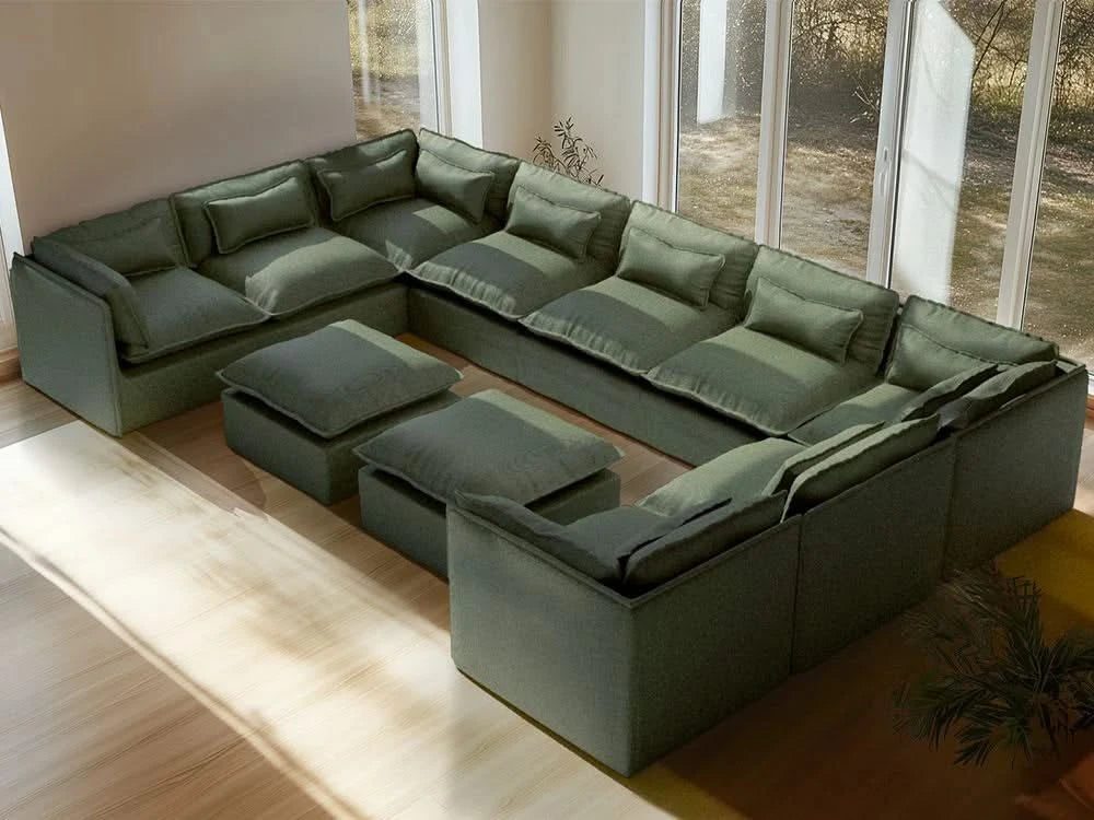 Lifely Modular 6 Seater U Sectional Sofa - Olive Green