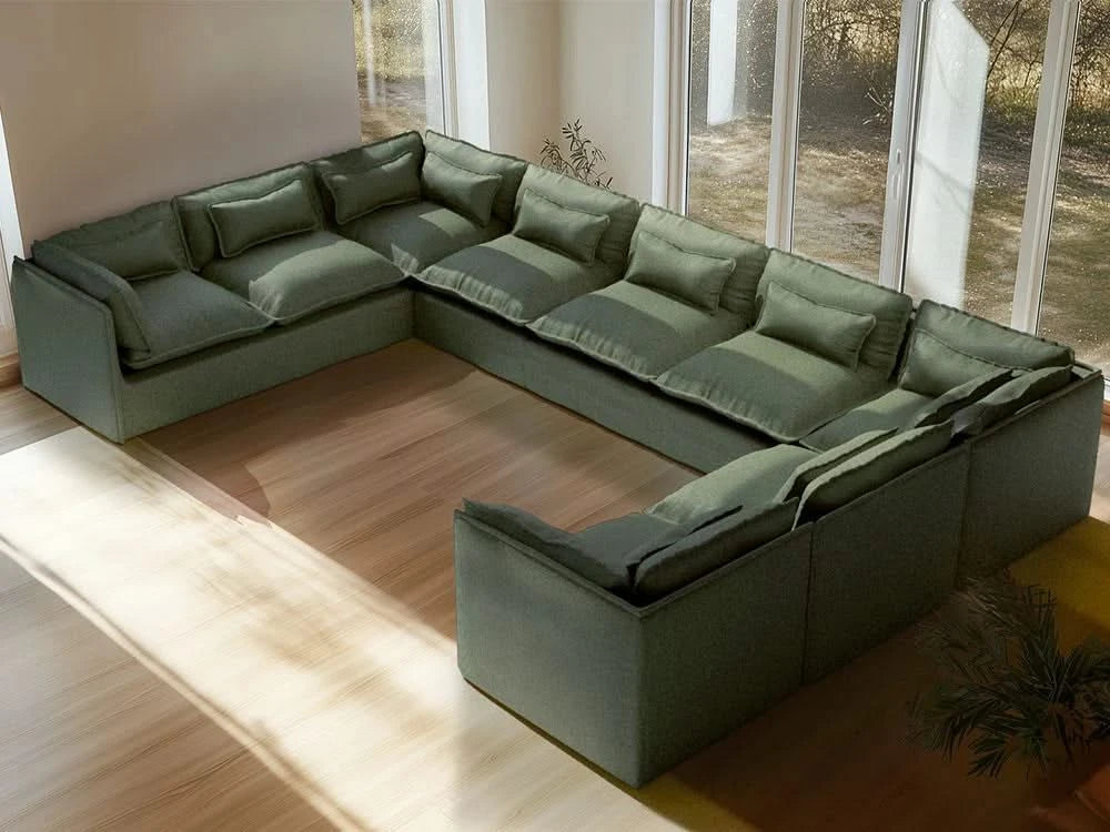 Lifely Modular 6 Seater U Sectional Sofa Ottoman - Olive Green