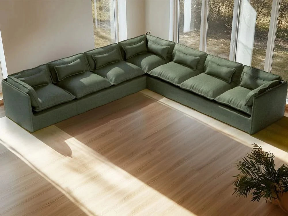 Lifely Modular 7 Seater Corner Sofa Ottoman - Olive Green