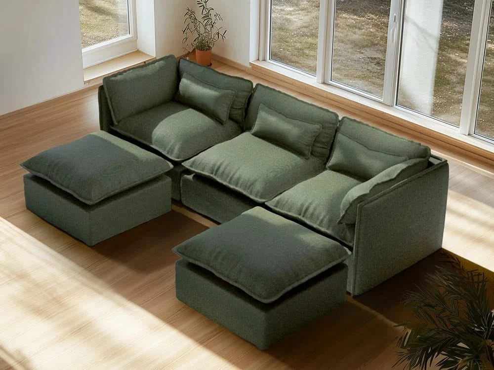 Lifely Modular 2 Seater Sofa Ottoman - Olive Green
