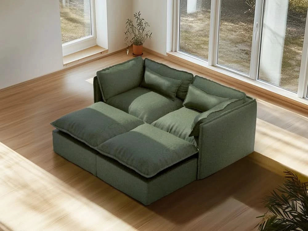 Lifely Modular 7 Seater Corner Sofa Ottoman - Olive Green